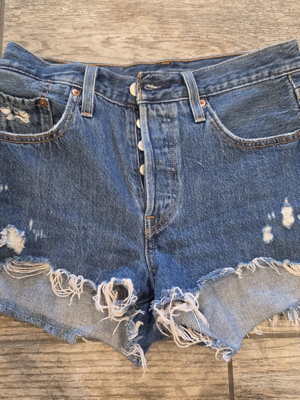 Levi's Distressed Button-Fly Denim Shorts - Blue